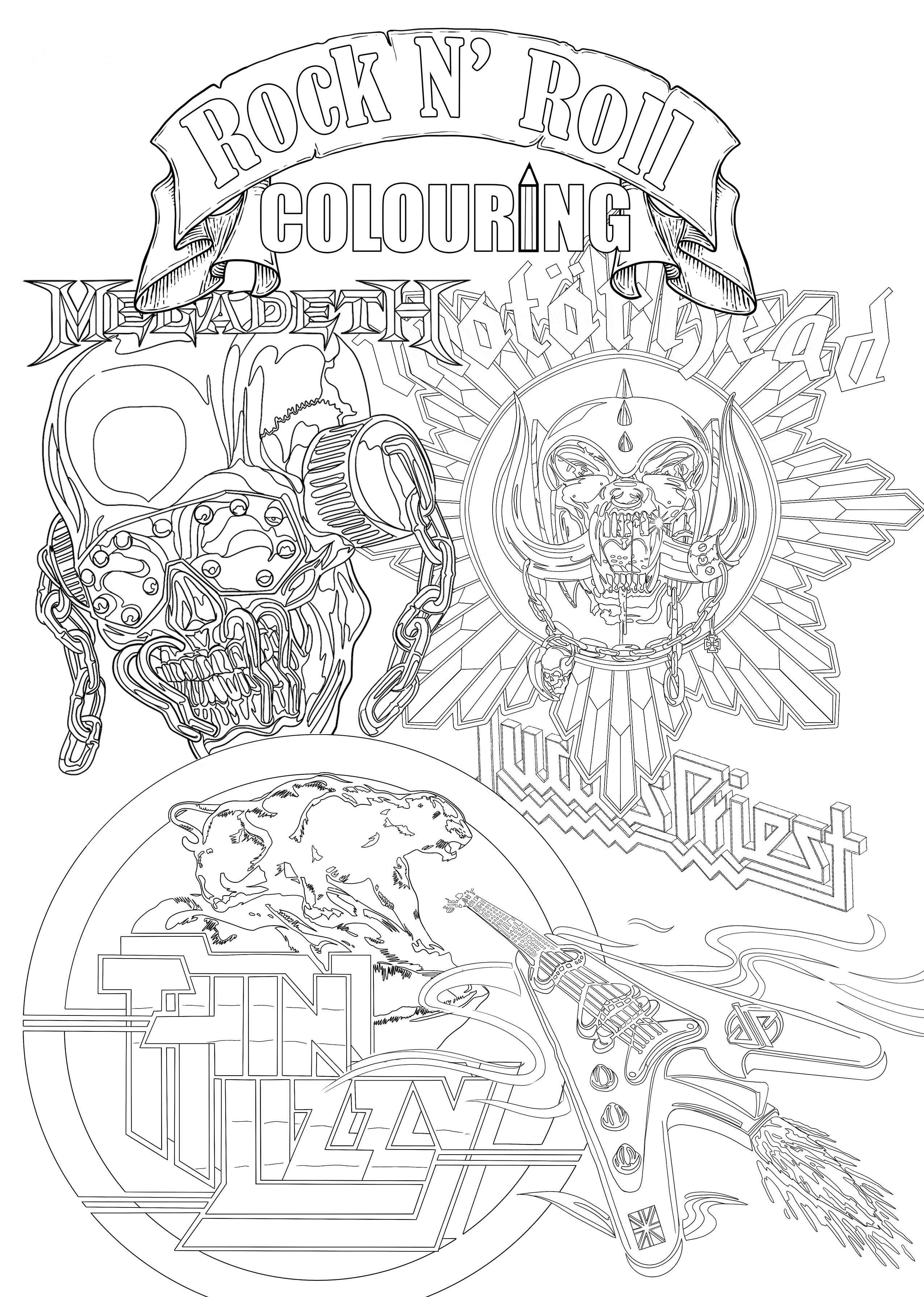 Rock N' Roll Colouring sample page